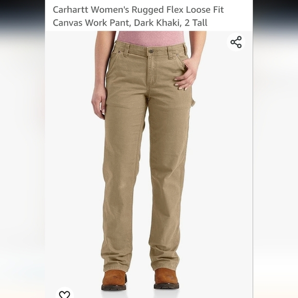 Carhartt Women's Rugged Flex Loose Fit Canvas Work Pant, Khaki, 10 Tall - Picture 3 of 14